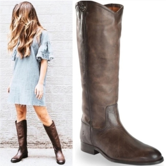 Frye Shoes - Frye  Melissa Tall Western  Riding Lug Boots Gray Leather Sz 6.5